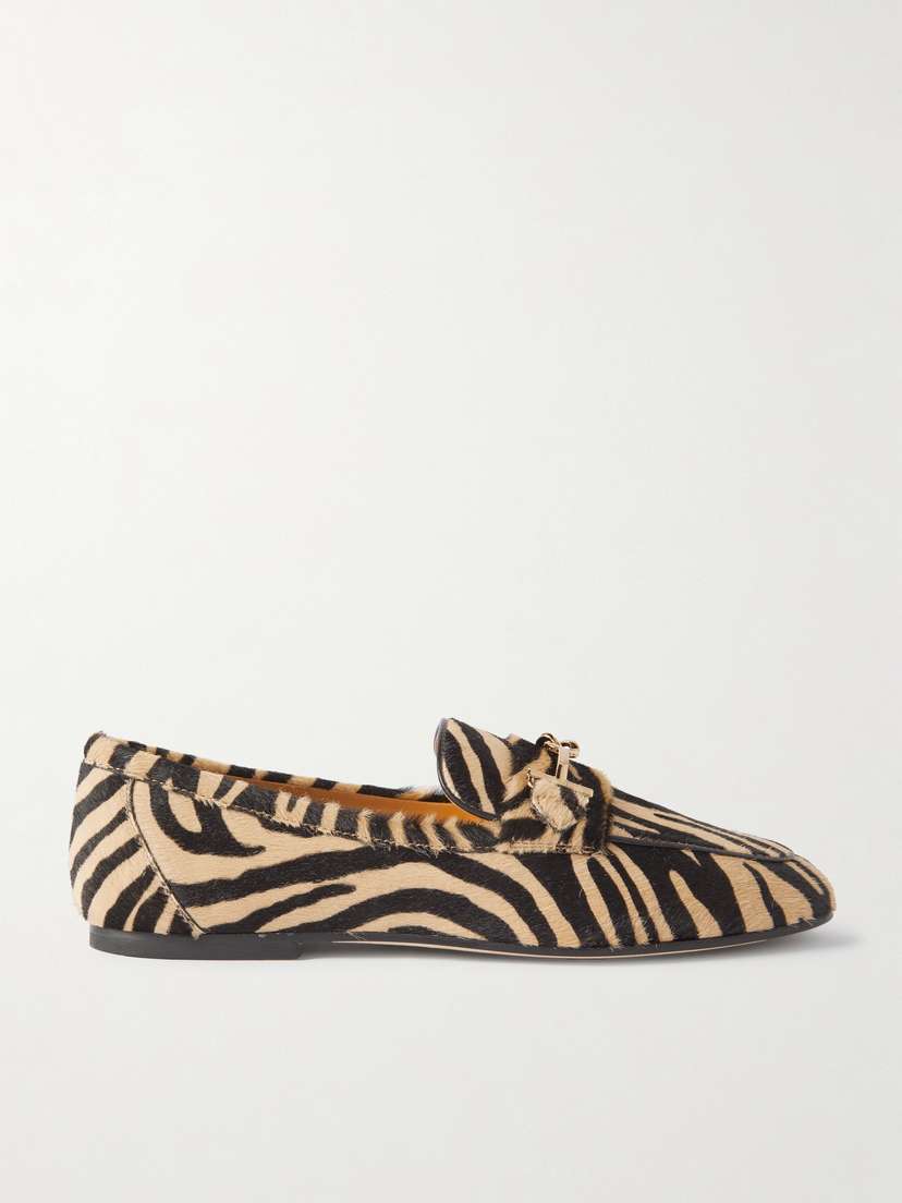 Tod's Embellished Zebra-print Pony Hair Loafers