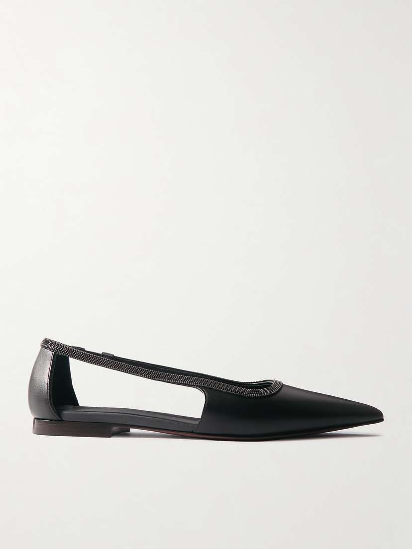 Brunello Cucinelli Bead-embellished Leather Point-toe Flats