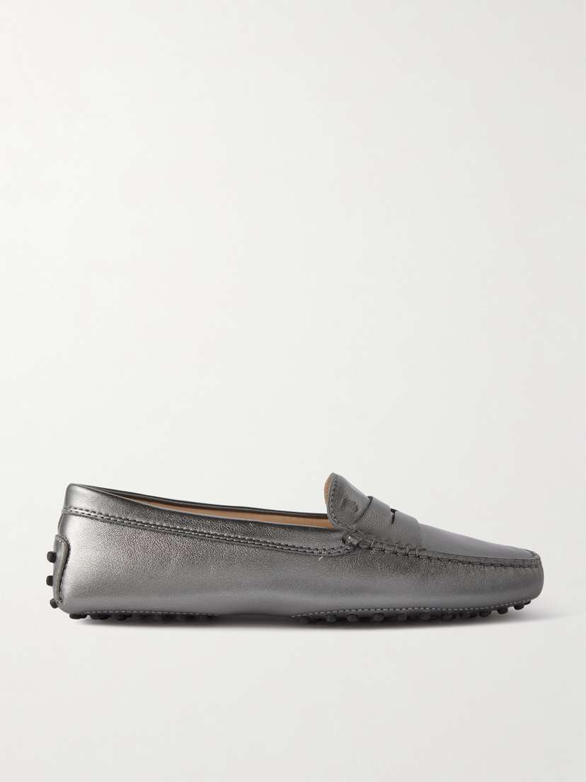 Tod's Gommino Metallic Leather Loafers