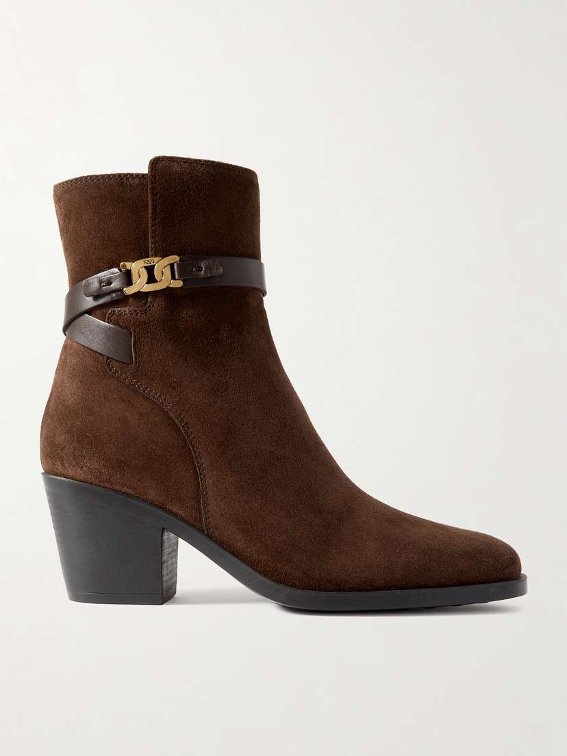 Tod's Embellished Leather-trimmed Suede Ankle Boots