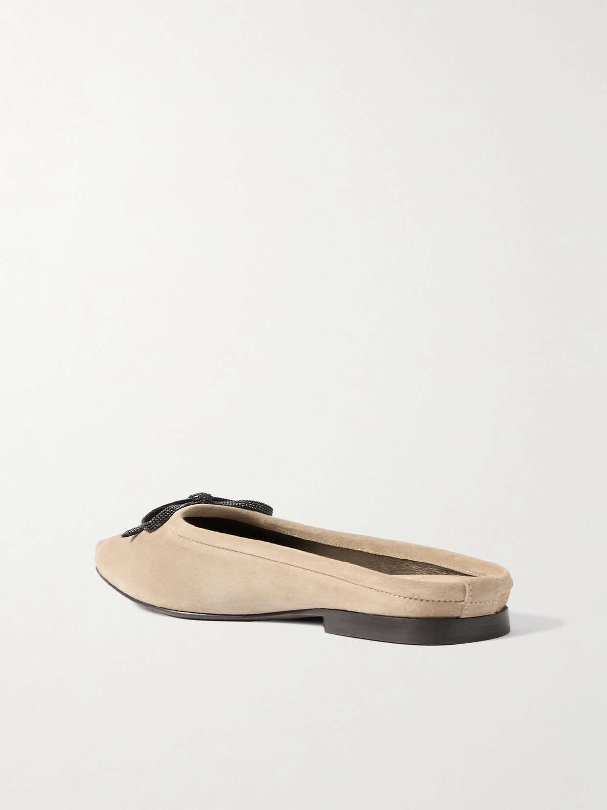 Brunello Cucinelli Bow-embellished Suede Slippers In Neutrals