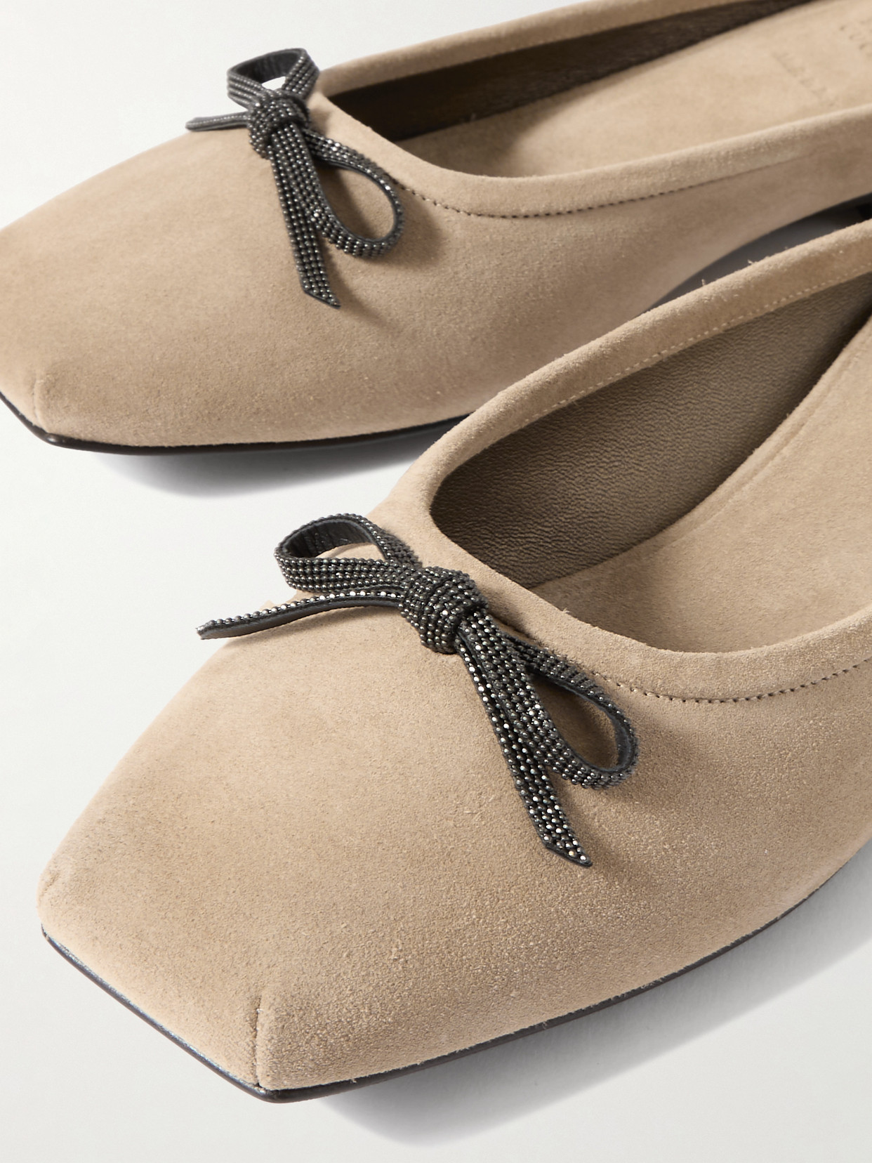 Brunello Cucinelli Bow-embellished Suede Slippers In Neutrals