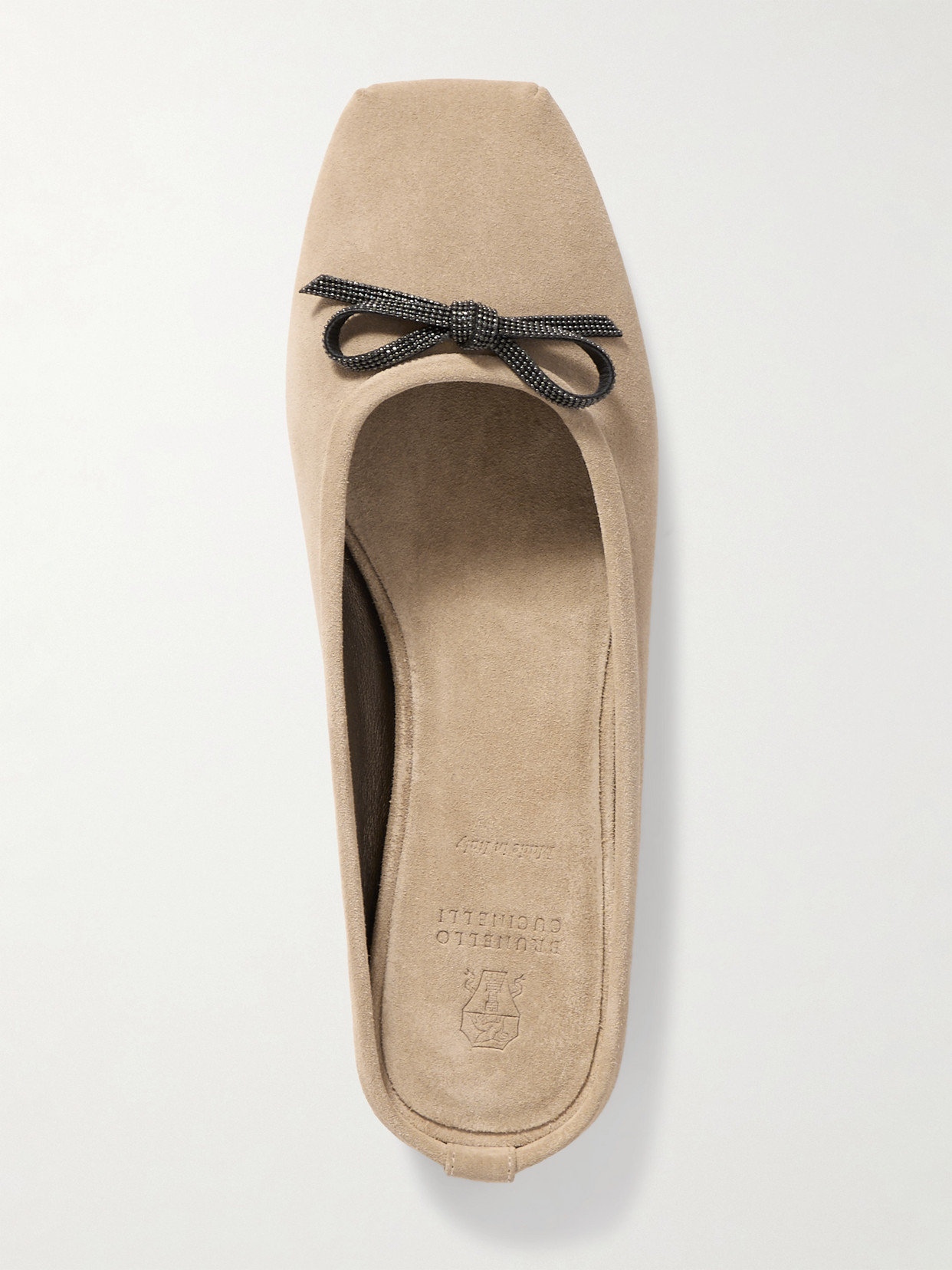 Brunello Cucinelli Bow-embellished Suede Slippers In Neutrals