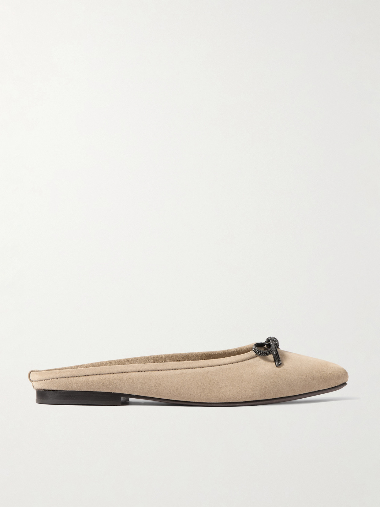 Brunello Cucinelli Bow-embellished Suede Slippers In Neutrals