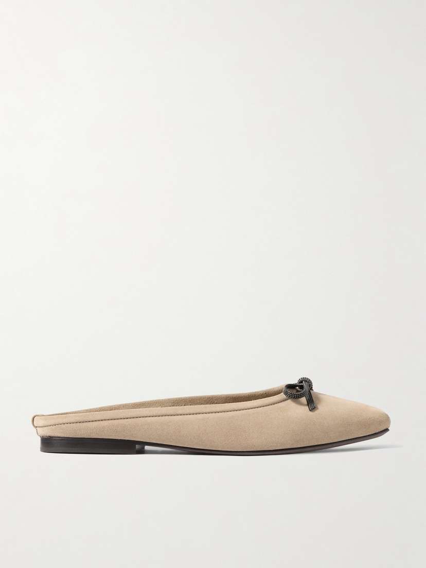Brunello Cucinelli Bow-embellished Suede Slippers