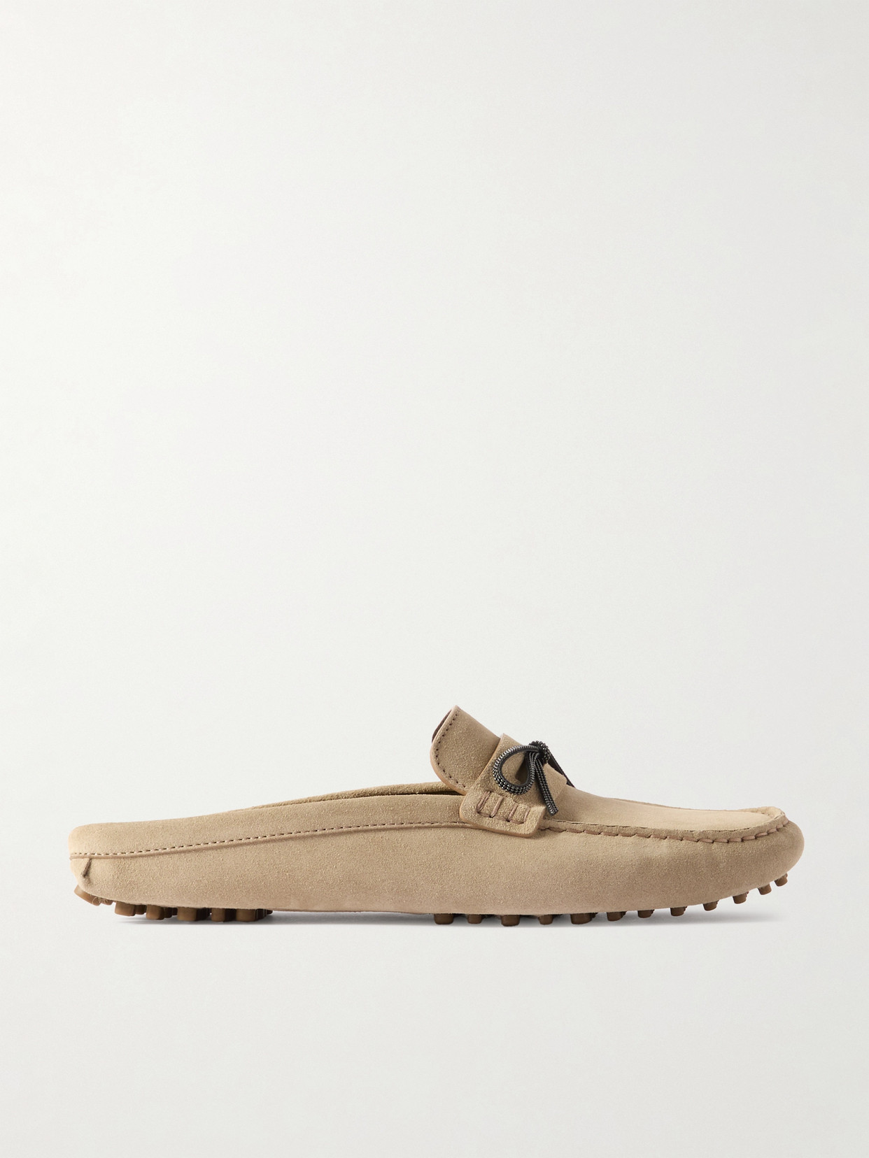 Brunello Cucinelli - Bead-embellished Suede Slippers - Neutrals
