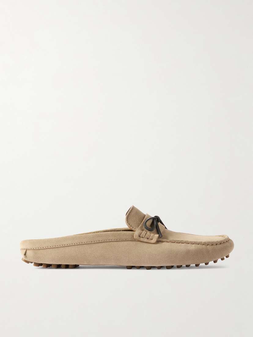 Brunello Cucinelli Bead-embellished Suede Slippers