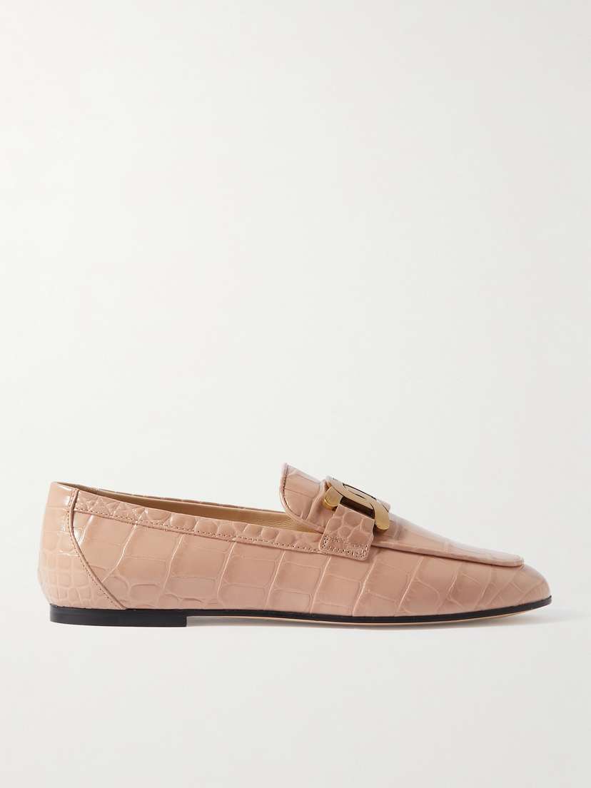 Tod's Embellished Croc-effect Leather Loafers