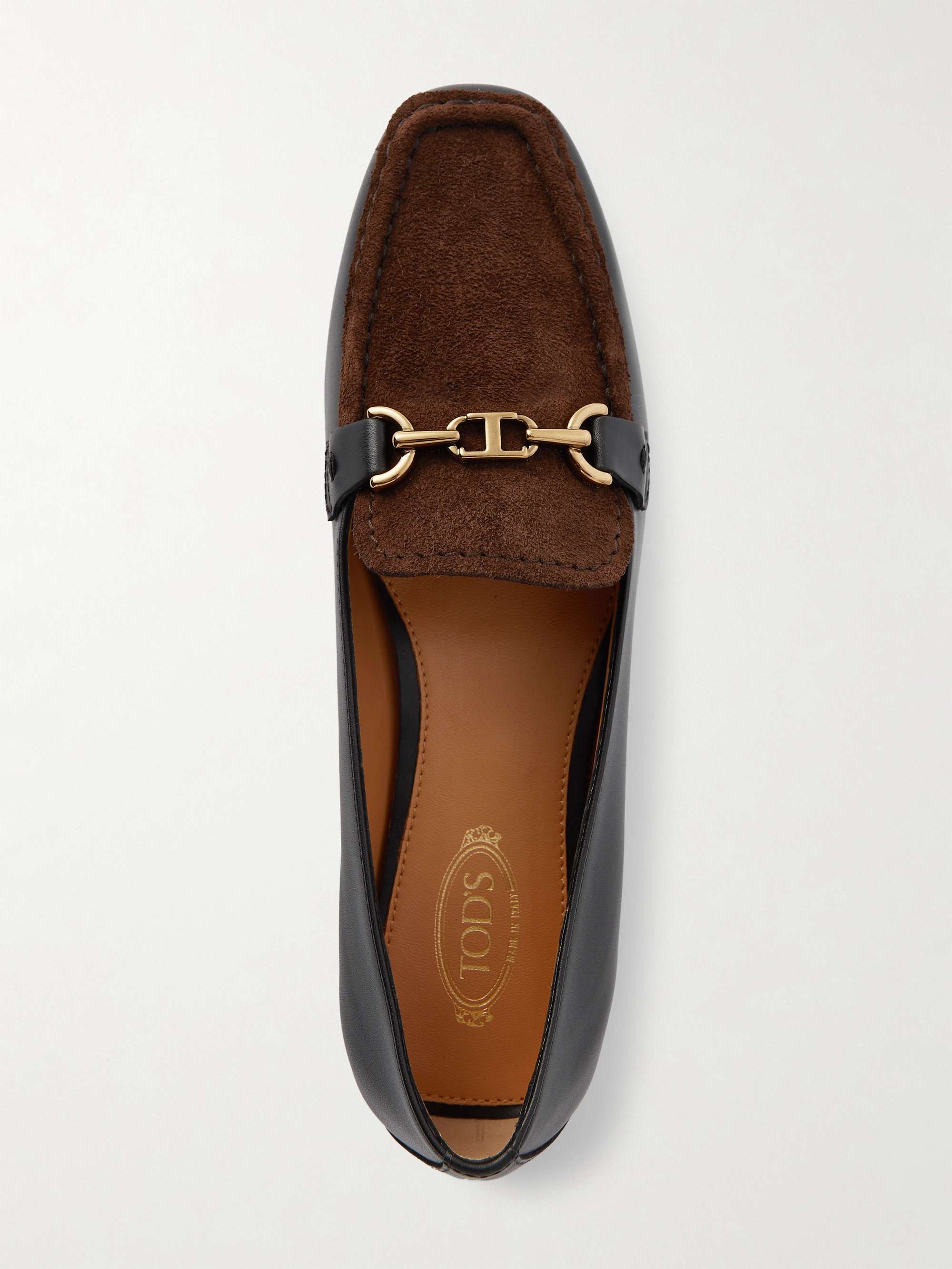 TOD'S Gomma embellished leather and suede loafers | NET-A-PORTER
