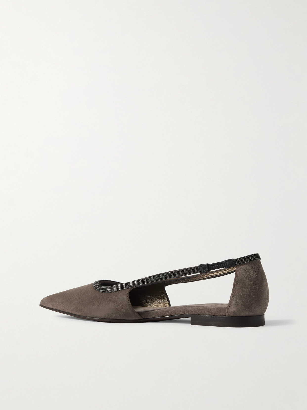 BRUNELLO CUCINELLI BEAD-EMBELLISHED SUEDE POINT-TOE FLATS
