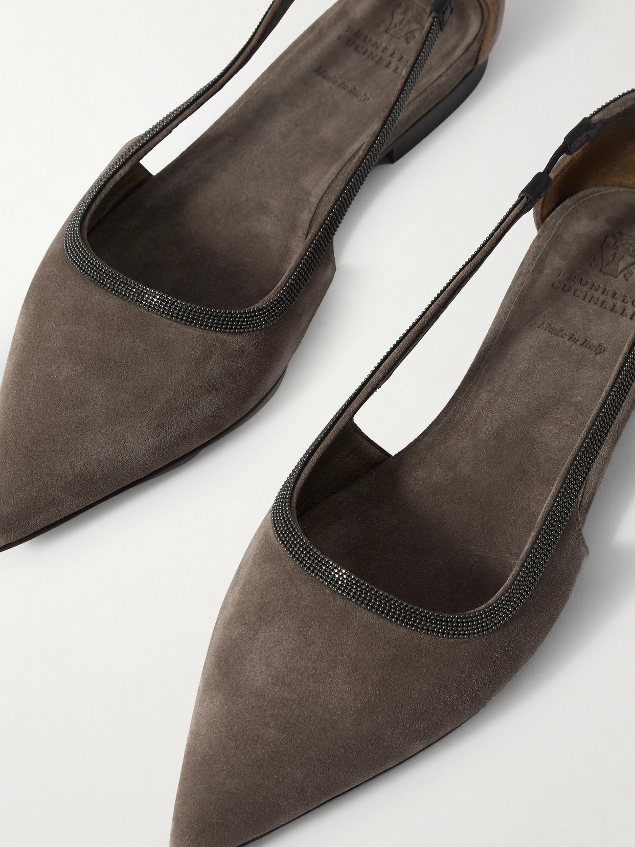 BRUNELLO CUCINELLI BEAD-EMBELLISHED SUEDE POINT-TOE FLATS