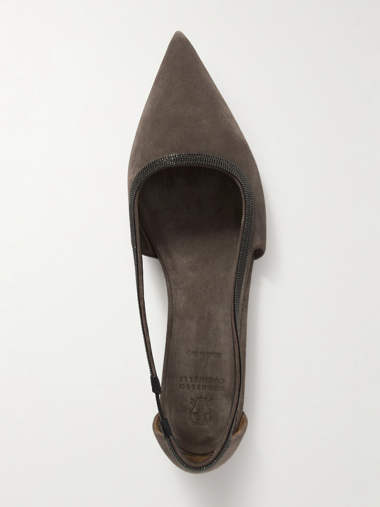 BRUNELLO CUCINELLI BEAD-EMBELLISHED SUEDE POINT-TOE FLATS
