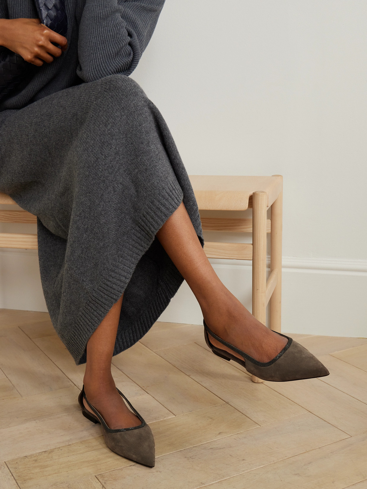 BRUNELLO CUCINELLI BEAD-EMBELLISHED SUEDE POINT-TOE FLATS