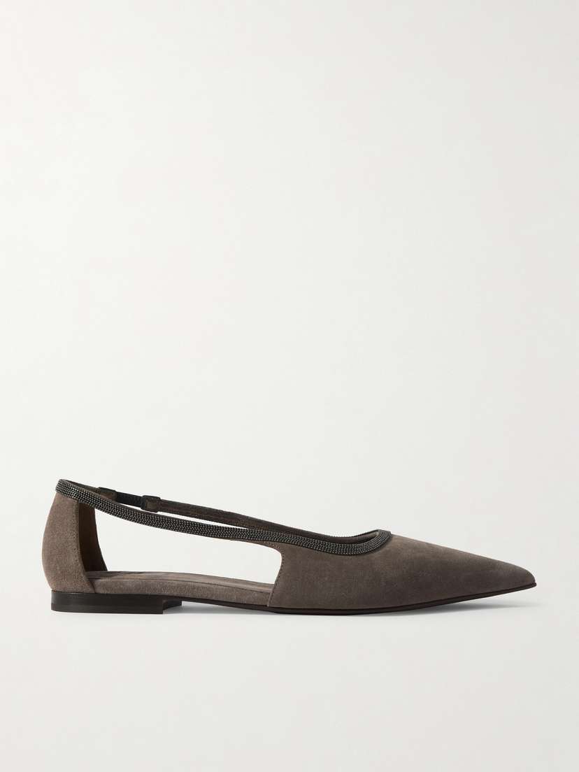 Brunello Cucinelli Bead-embellished Suede Point-toe Flats