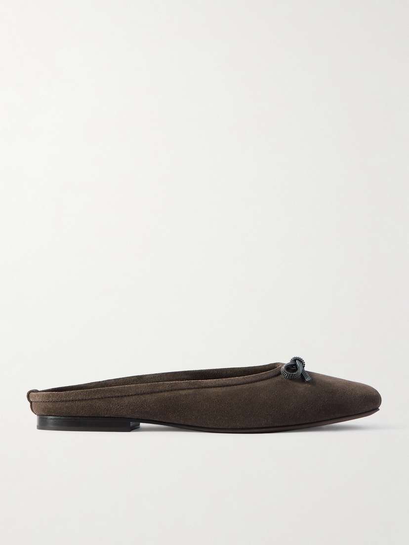 Brunello Cucinelli Bow-embellished Suede Slippers