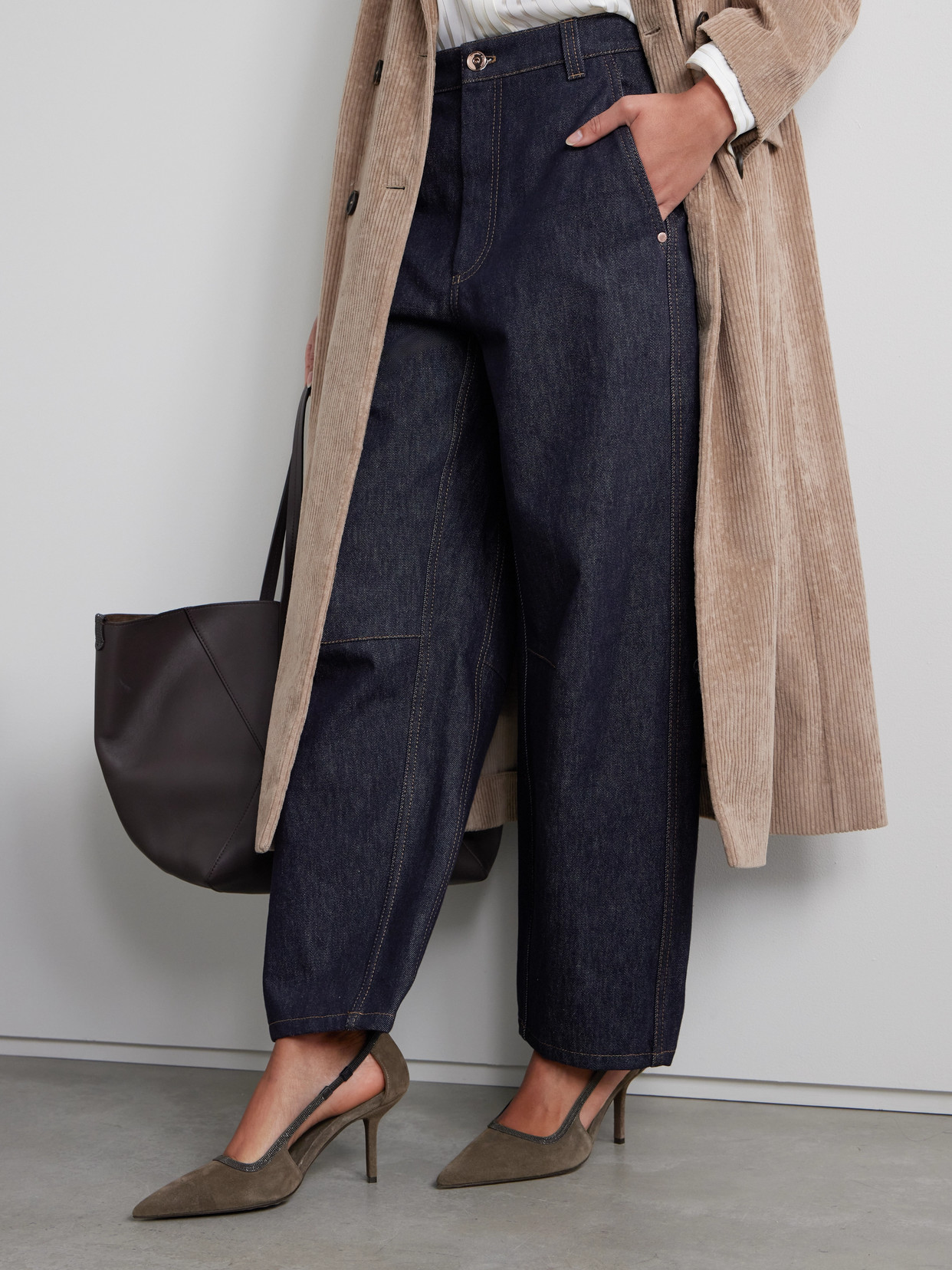 Brunello Cucinelli Cutout Bead-embellished Suede Pumps In Brown