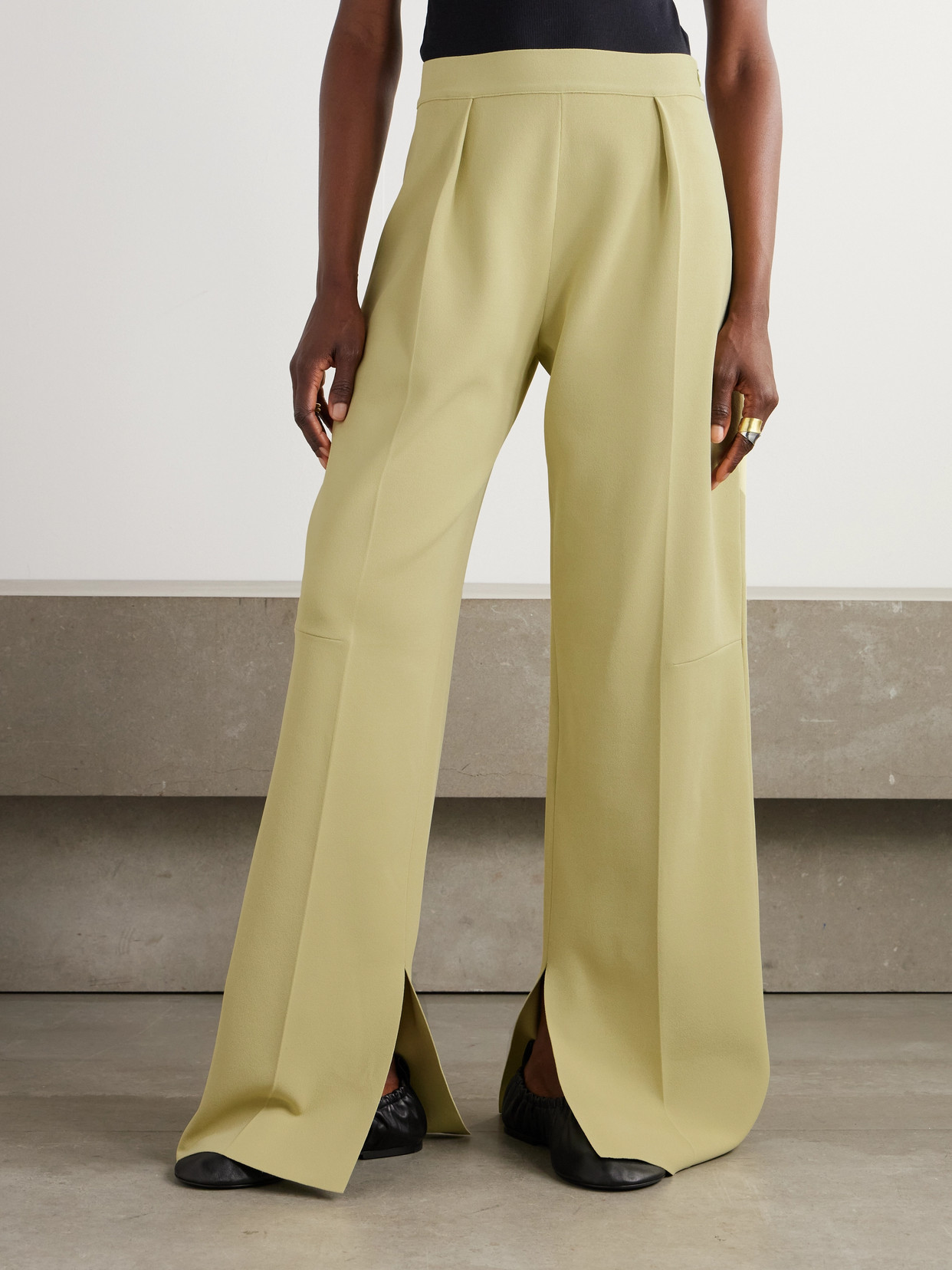 Shop Jil Sander Pleated Knitted Straight-leg Pants In Green