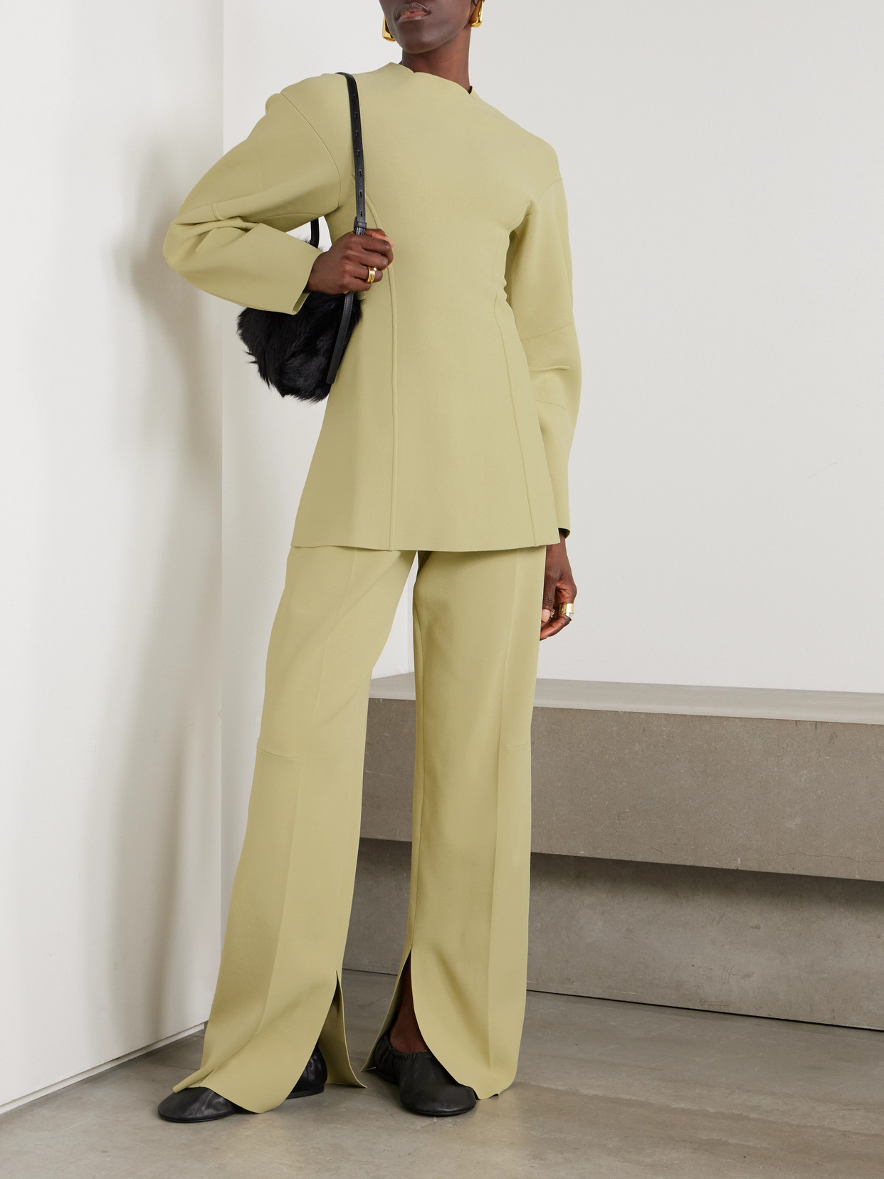 Shop Jil Sander Pleated Knitted Straight-leg Pants In Green