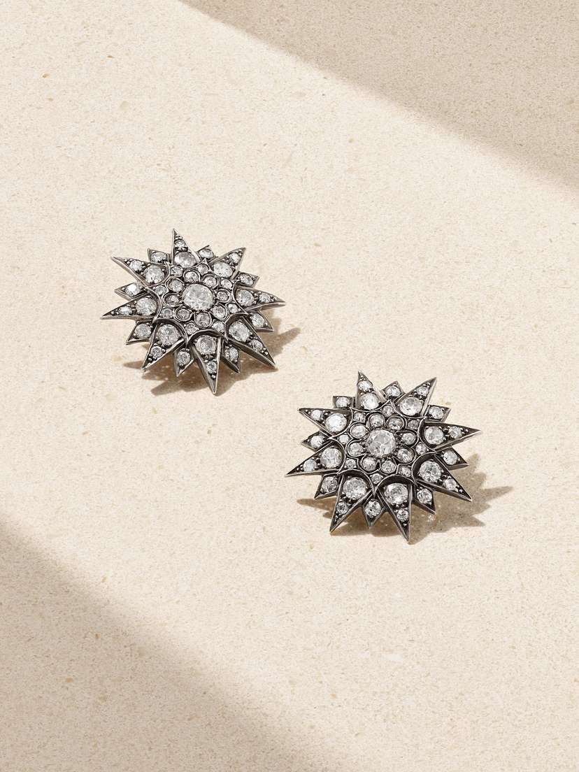 Stephanie Windsor Victorian 1850 Sterling Silver, 18-karat Gold And Diamond Earrings