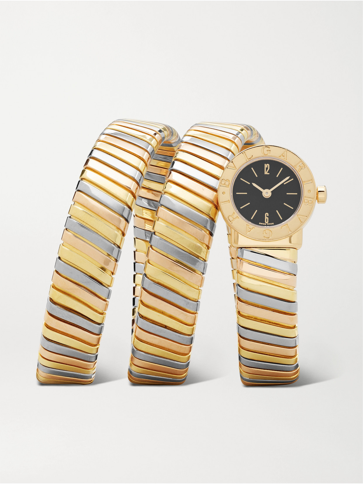 Stephanie Windsor + Bvlgari Serpenti Tubogas Vintage 1990s 19mm 18-karat Yellow, White And Rose Gold Watch