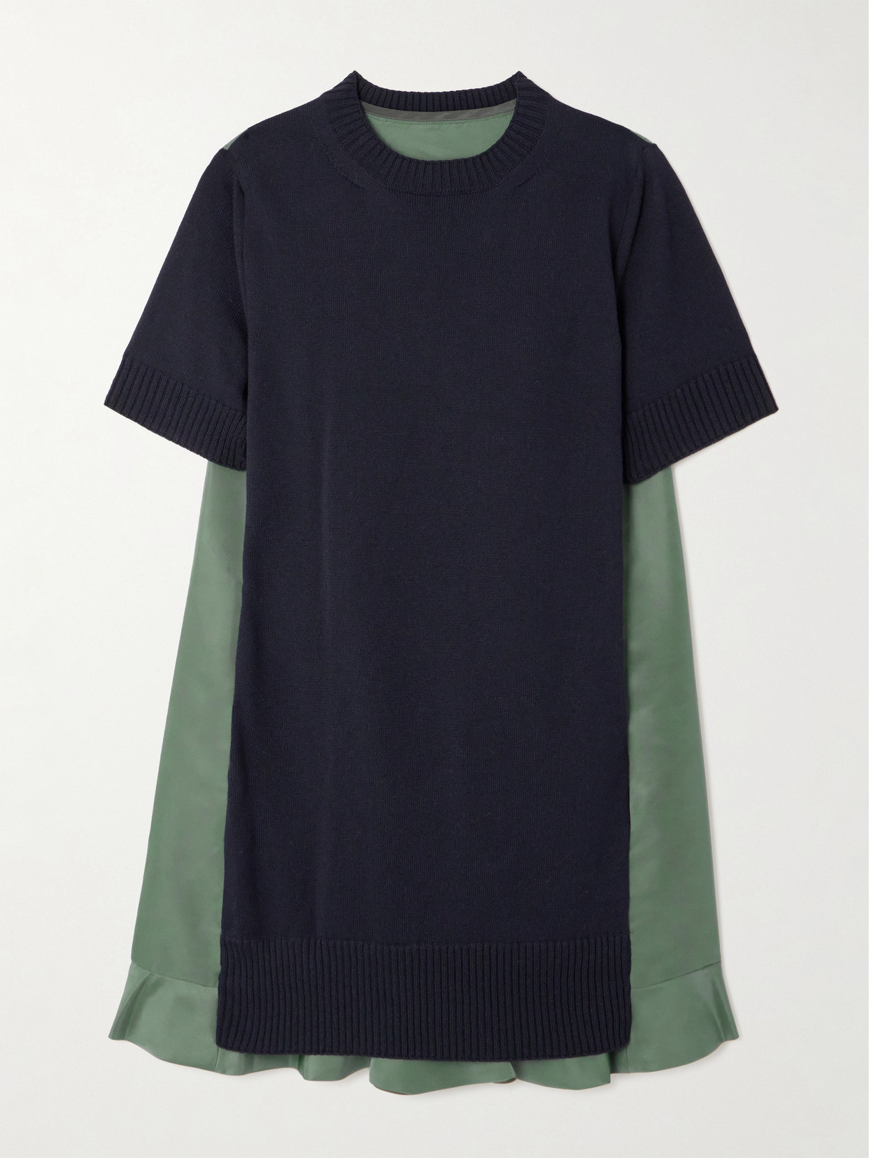 Sacai - Ruffled Cotton-blend And Twill Mini Dress - Green