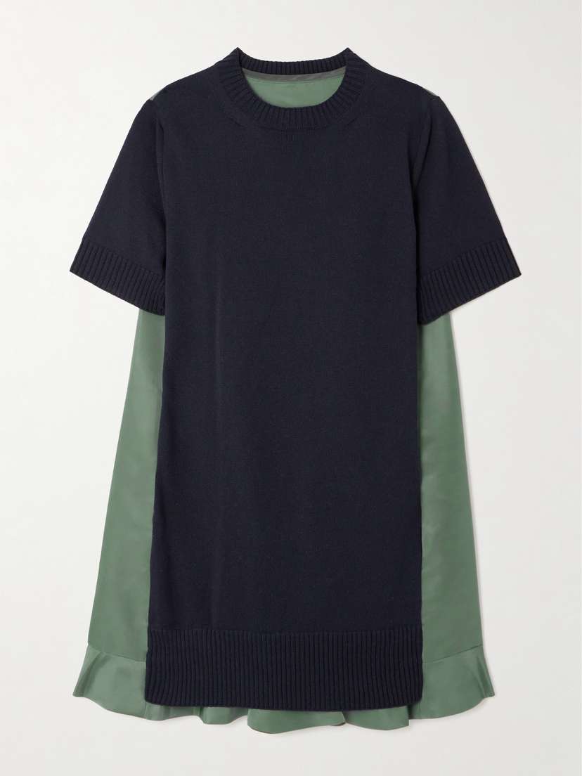 Sacai Ruffled Cotton-blend And Twill Mini Dress