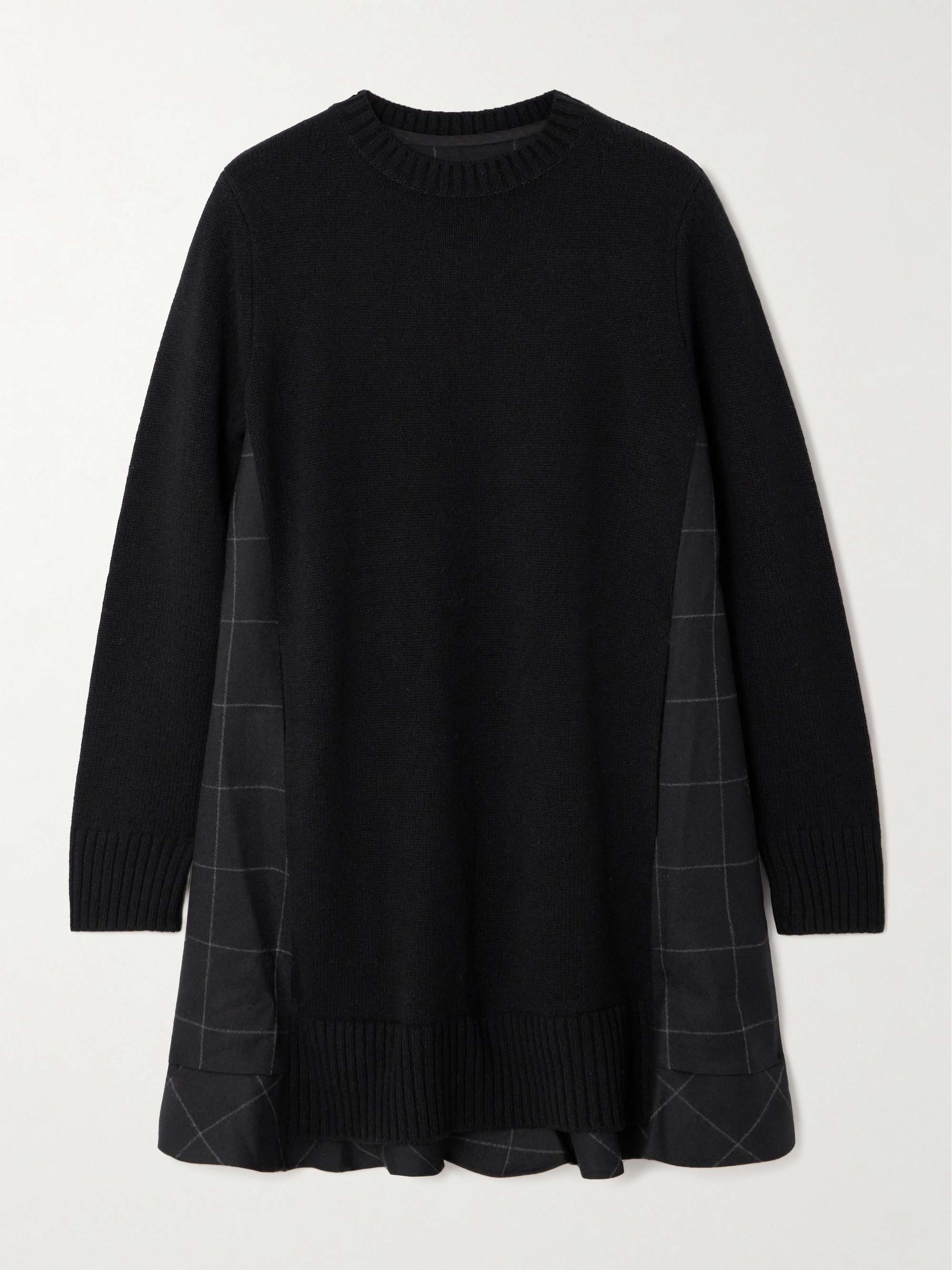 SACAI ウール ミニワンピース ラッフルトリム パネルデザイン チェック 