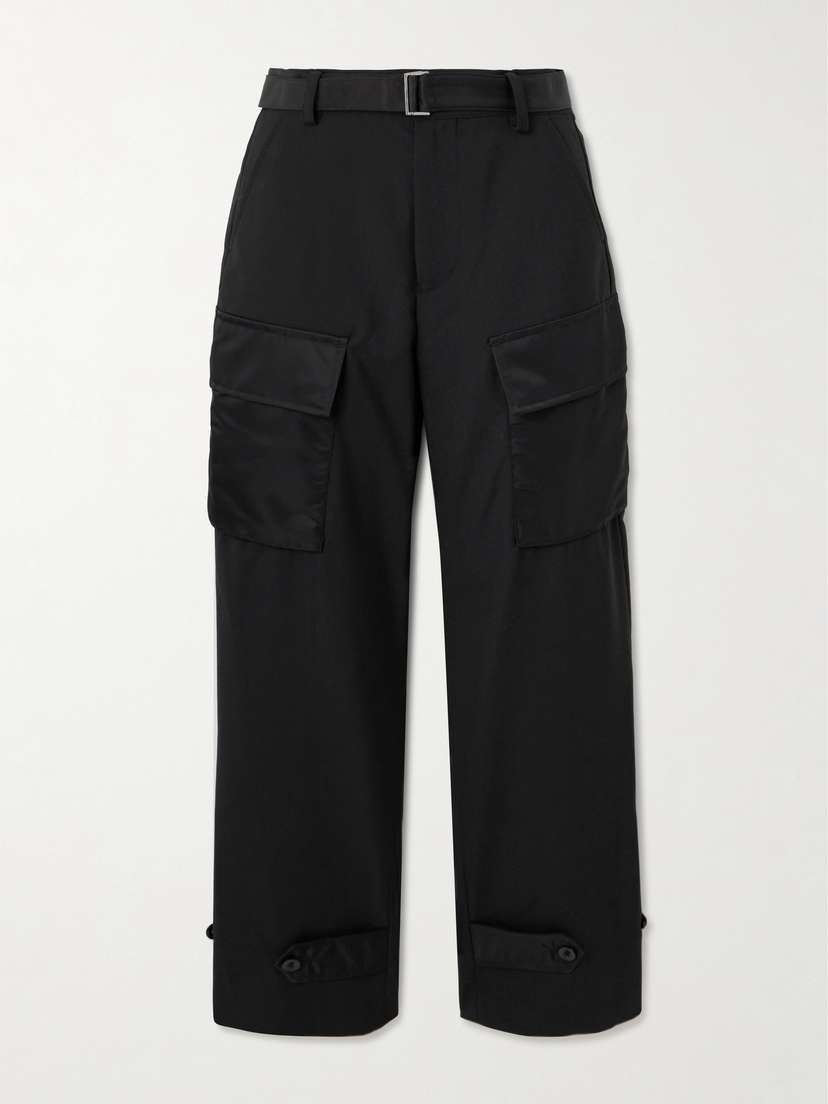 Sacai Belted Shell-trimmed Grain De Poudre Straight-leg Cargo Pants