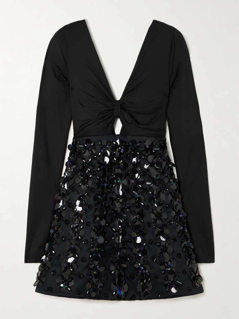 DES_PHEMMES Twist-front Embellished Jersey And Duchesse-satin Mini Dress