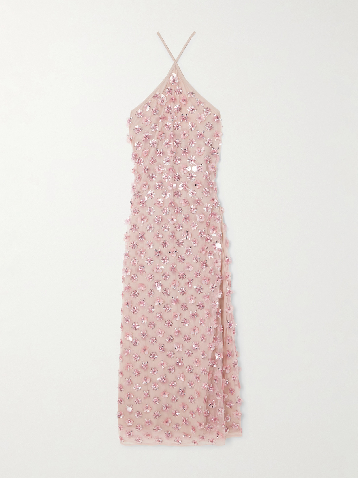 DES_PHEMMES - Embellished Tulle Halterneck Midi Dress - Pink