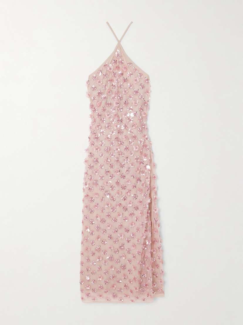 DES_PHEMMES Embellished Tulle Halterneck Midi Dress