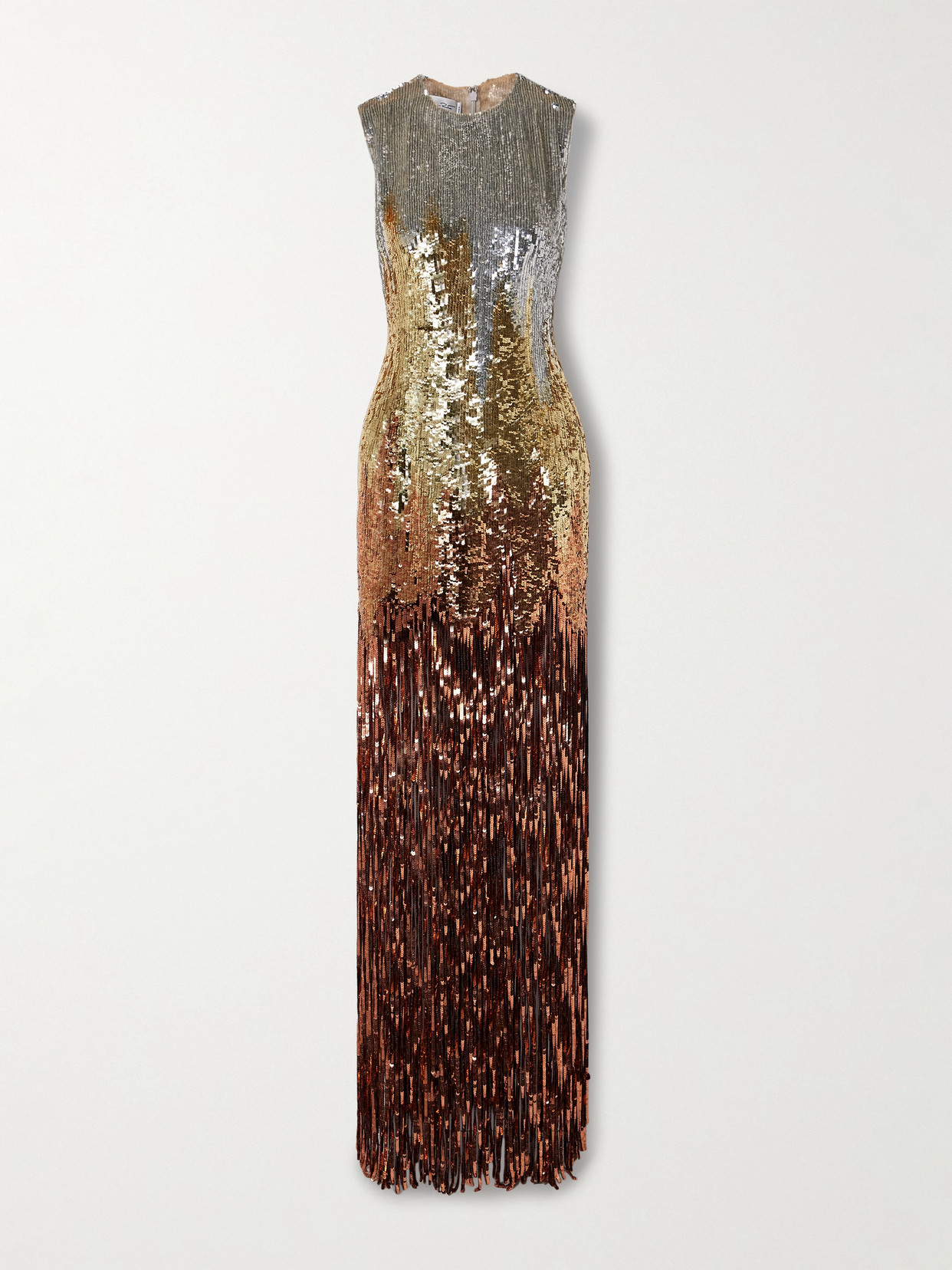 Oscar de la Renta - Fringed Ombré Sequined Tulle Gown - Metallic