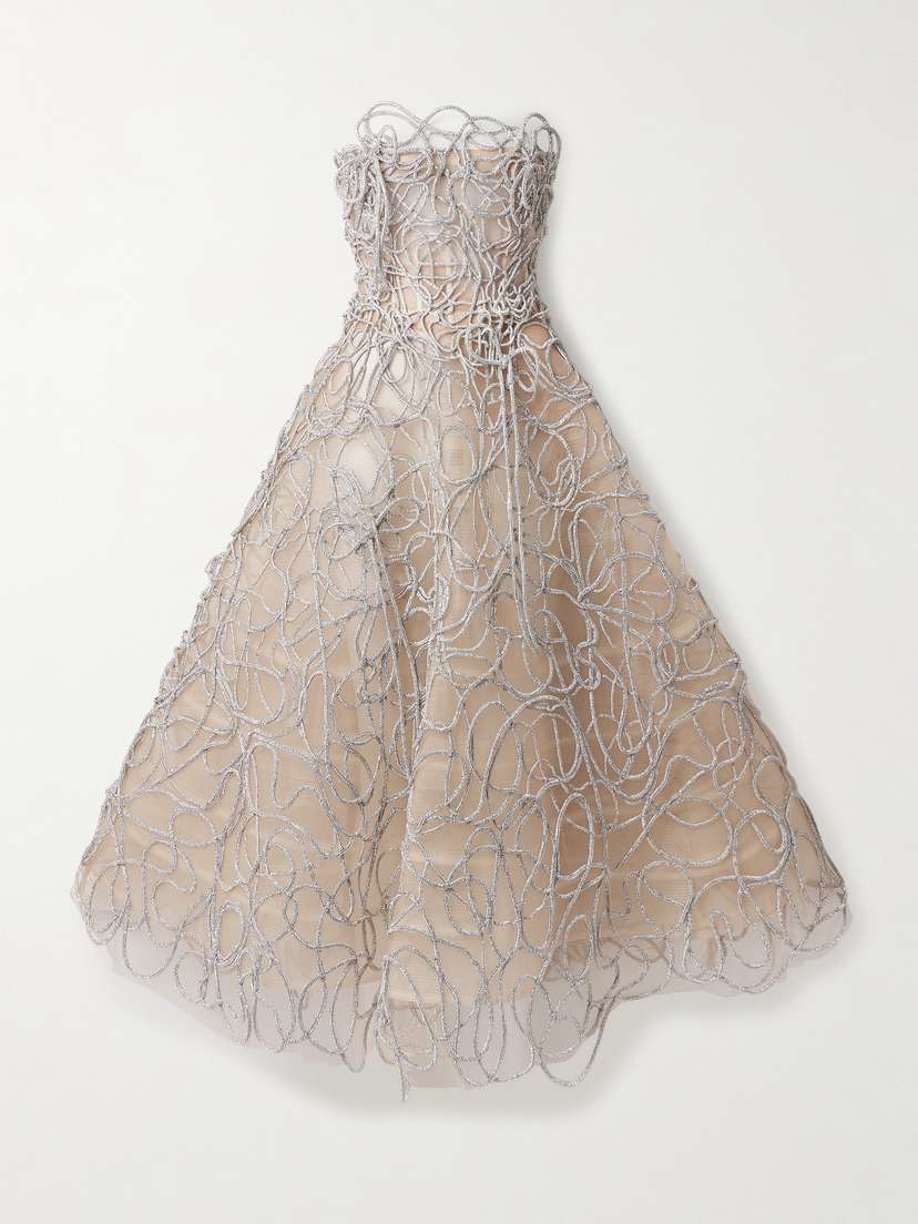 Oscar de la Renta Strapless Crystal-embellished Tulle Gown