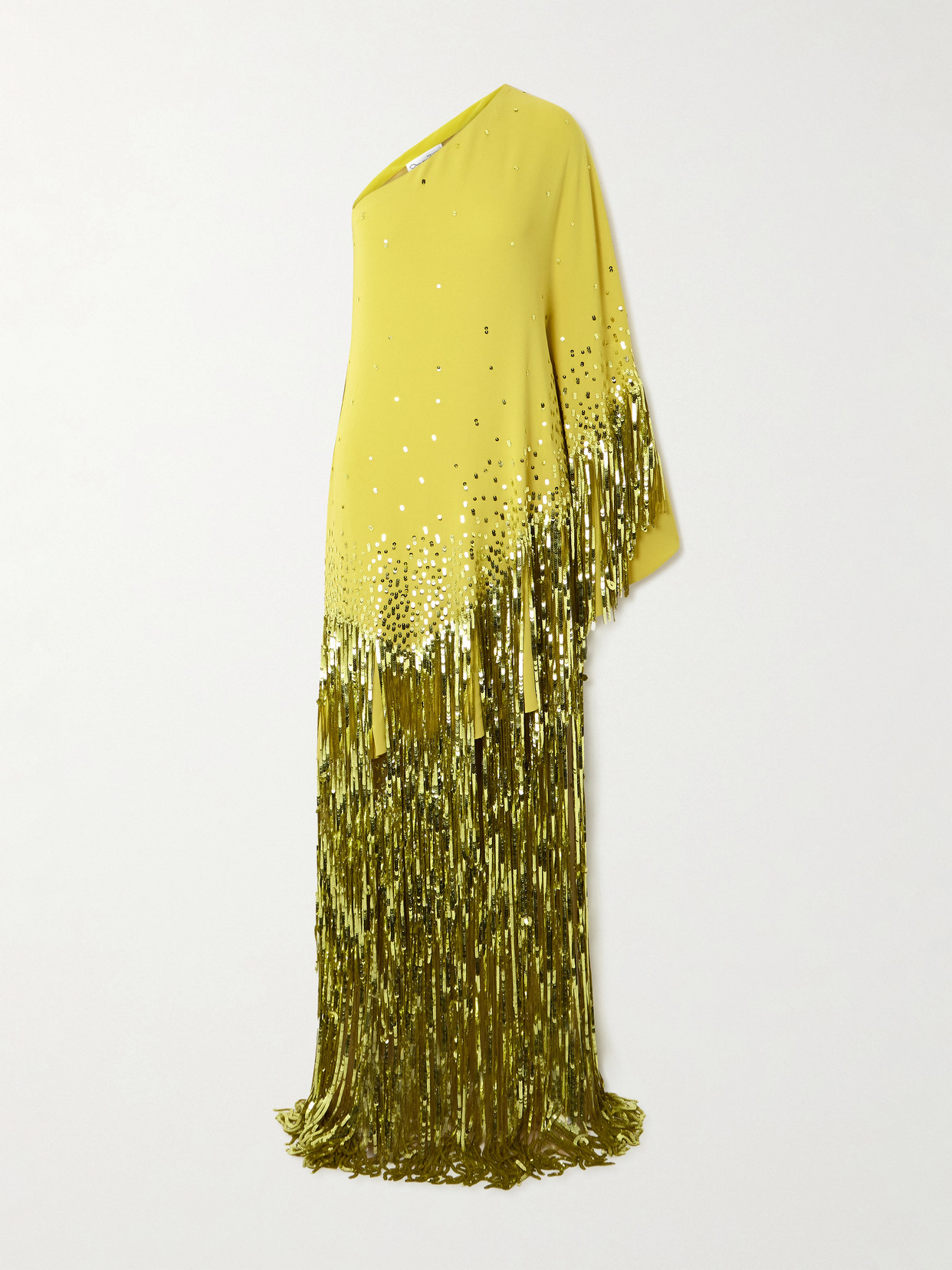 Oscar de la Renta - One-sleeve Sequined Silk-blend Gown - Yellow