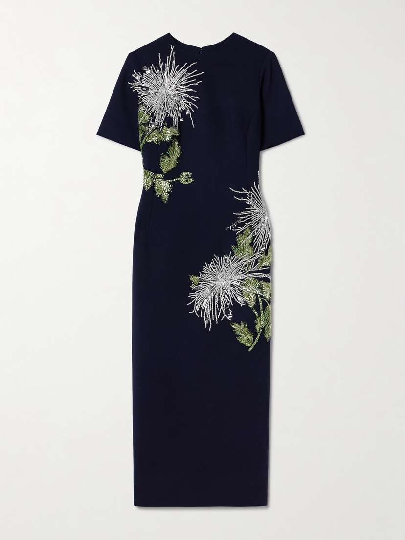 Oscar de la Renta Crystal-embellished Wool-blend Midi Dress