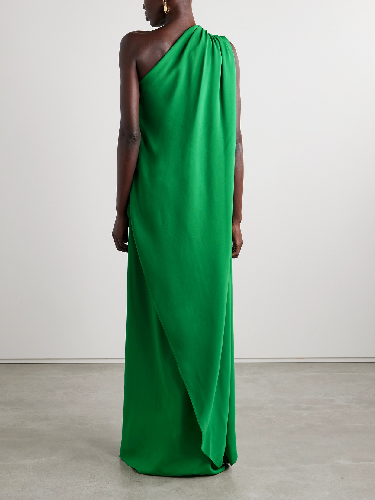 Oscar De La Renta One-shoulder Embellished Draped Cady Gown In Green