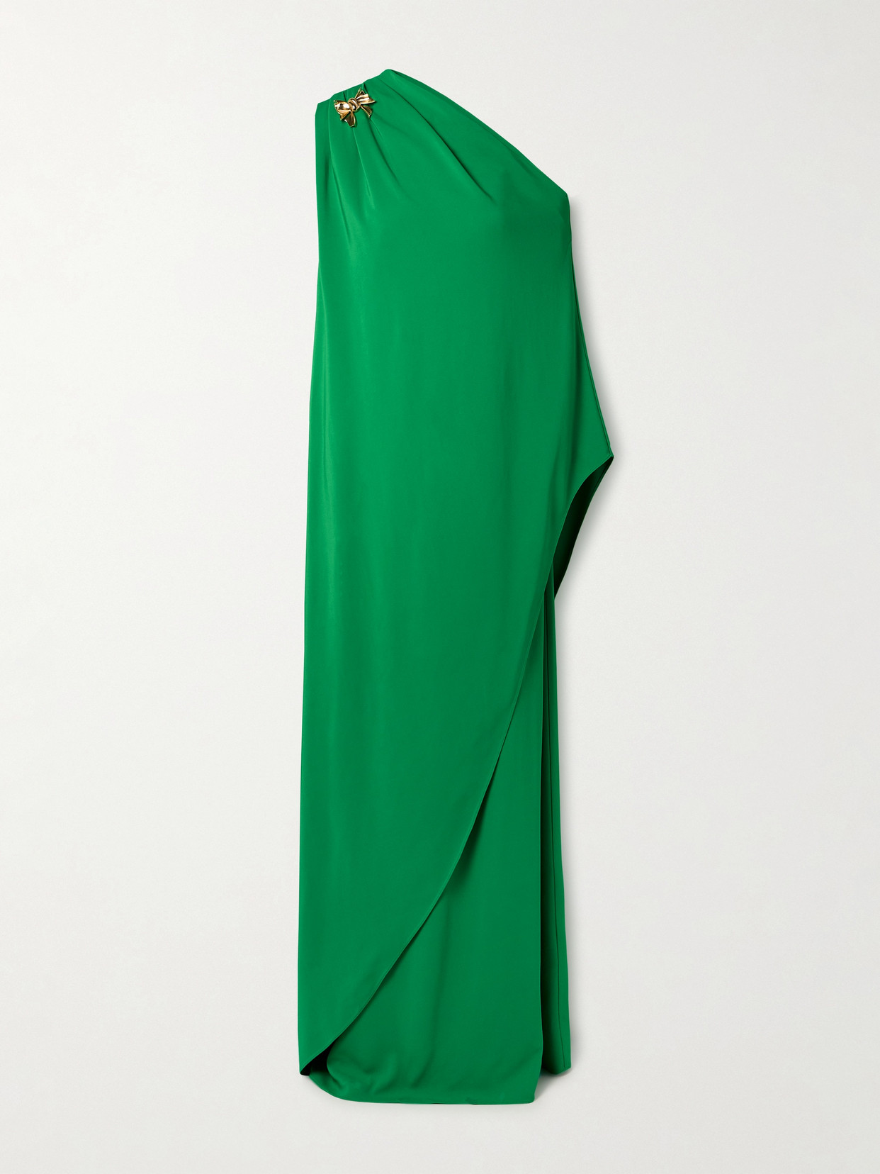 Oscar De La Renta One-shoulder Embellished Draped Cady Gown In Green