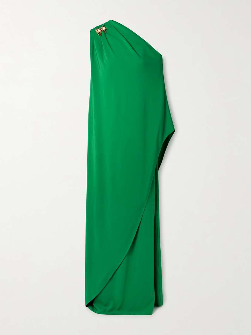 Oscar de la Renta One-shoulder Embellished Draped Cady Gown