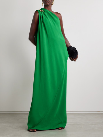 Oscar de la Renta One-shoulder embellished draped cady gown