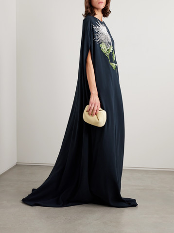 Oscar de la Renta Cape-effect embellished silk-blend crepe gown