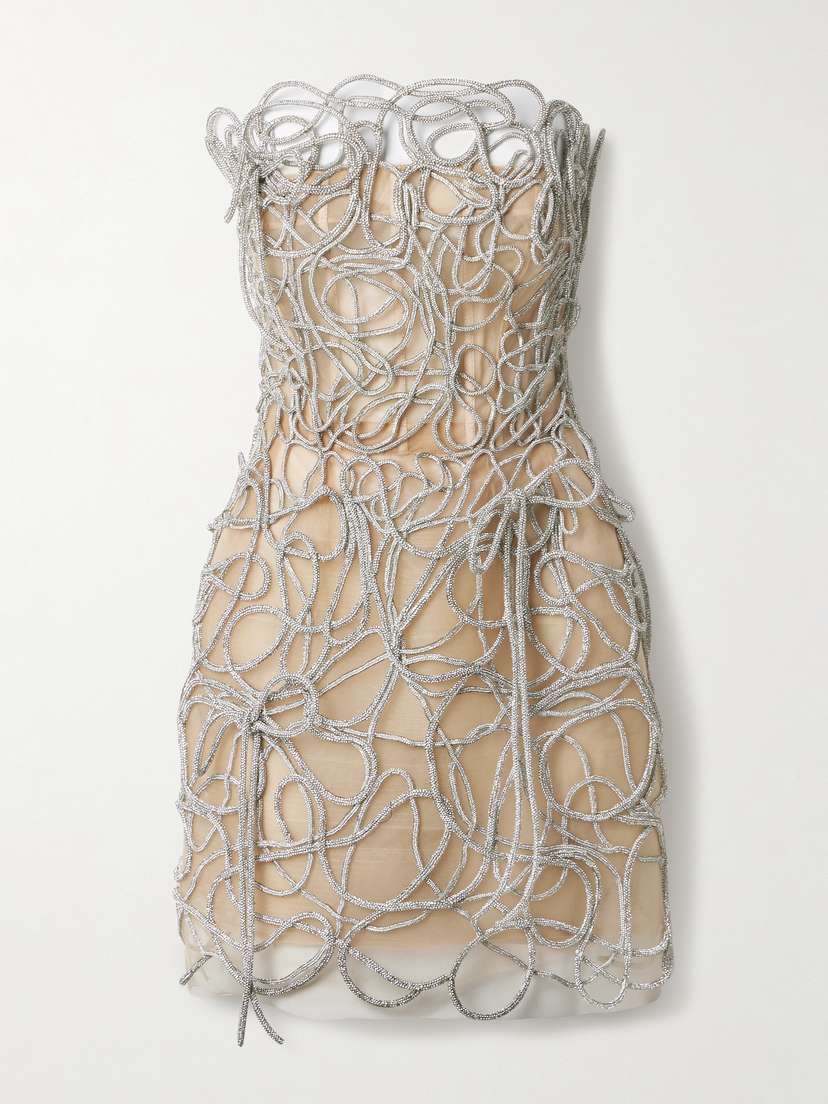 Oscar de la Renta Strapless Crystal-embellished Tulle Mini Dress