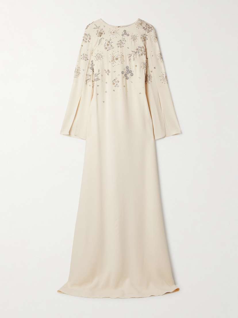 Oscar de la Renta Embellished Silk-blend Crepe Gown