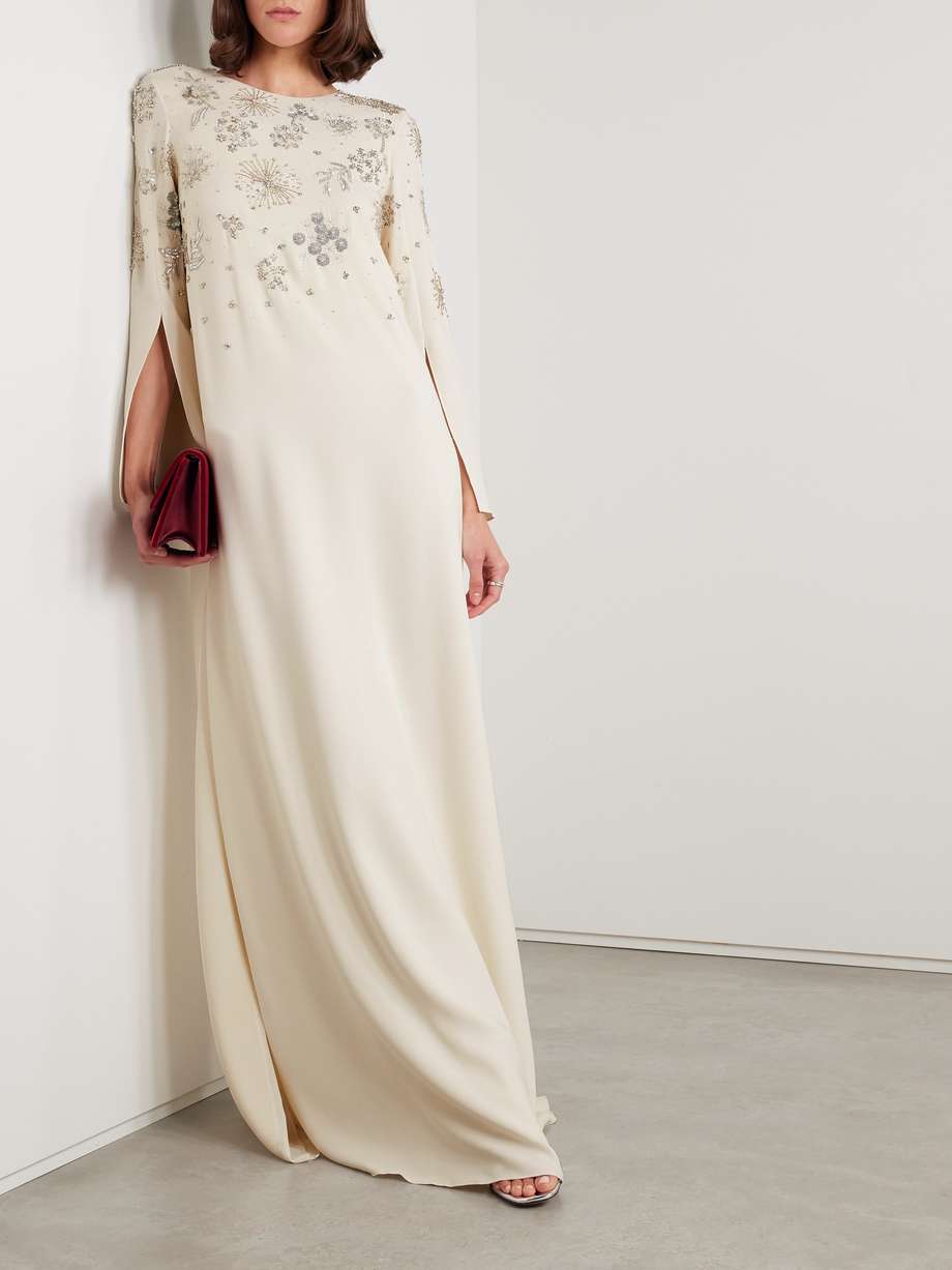 embellished silk-blend crepe gown