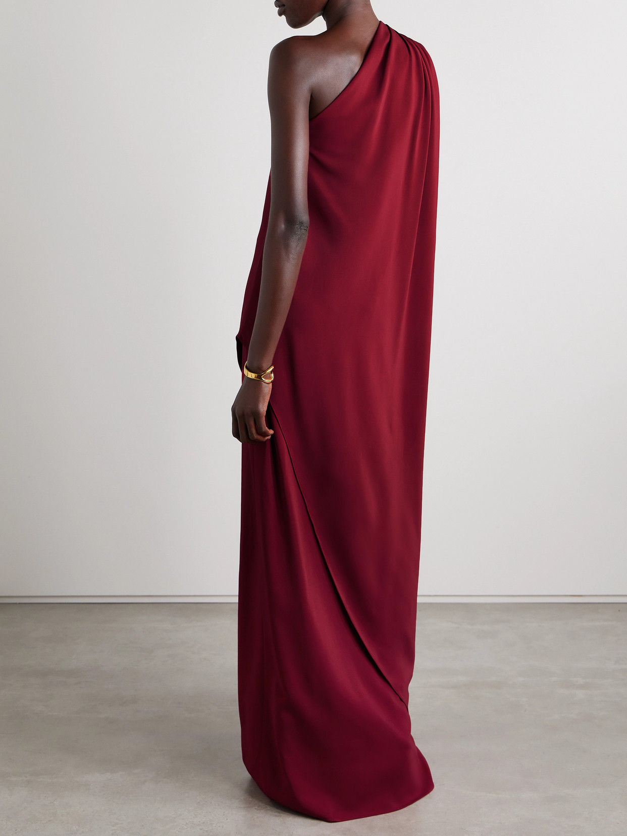 Oscar De La Renta One-shoulder Embellished Draped Cady Gown In Burgundy