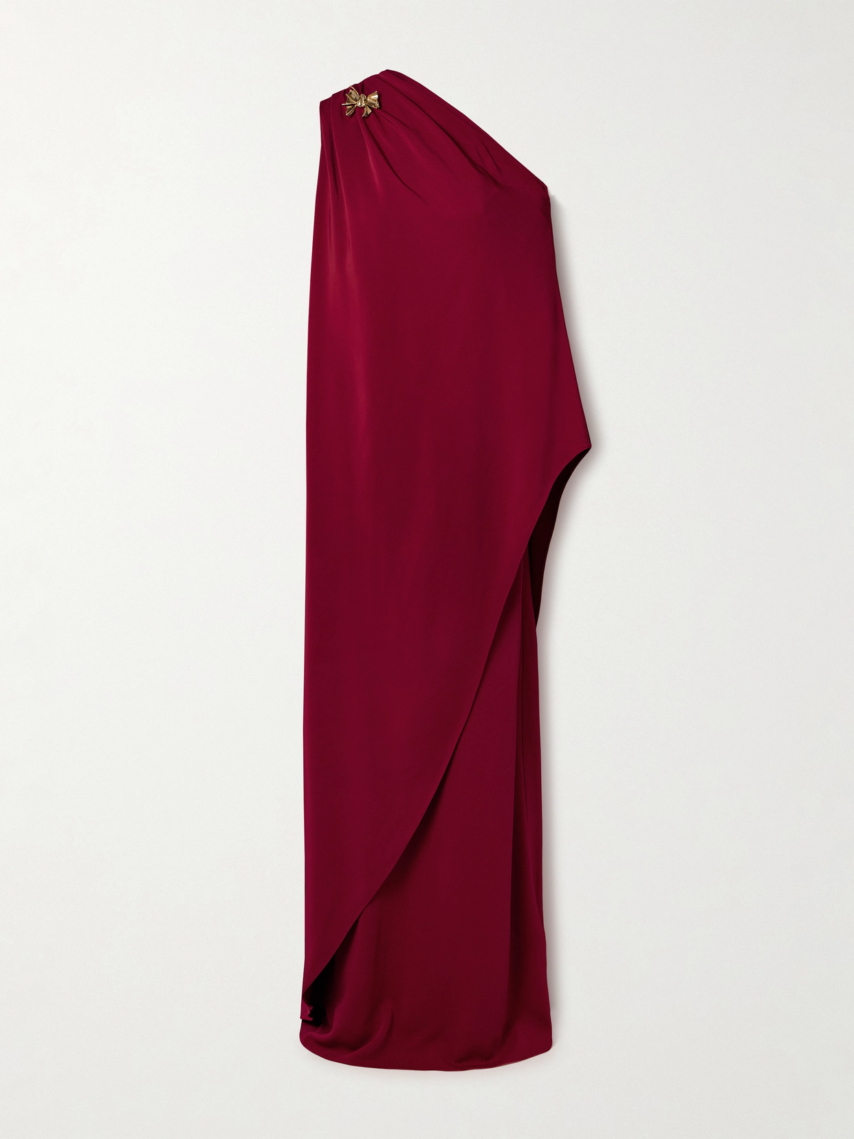 Oscar De La Renta One-shoulder Embellished Draped Cady Gown In Burgundy