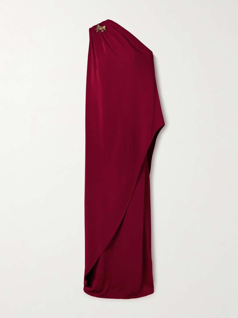 Oscar de la Renta One-shoulder Embellished Draped Cady Gown