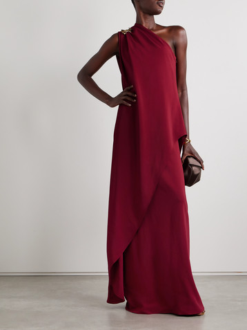 Oscar de la Renta One-shoulder embellished draped cady gown