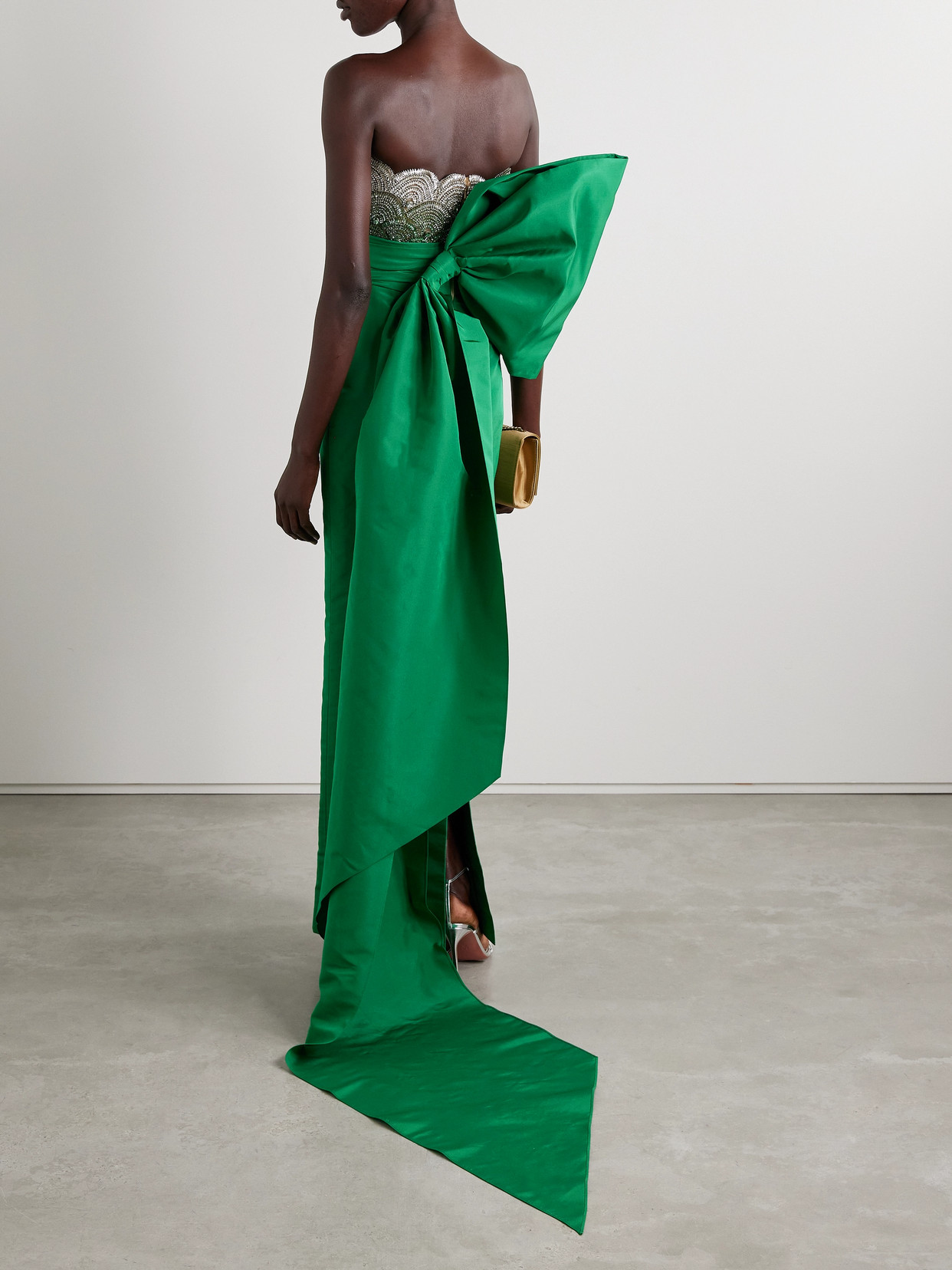 Oscar De La Renta Strapless Silk-faille And Embellished Tulle Gown In Green