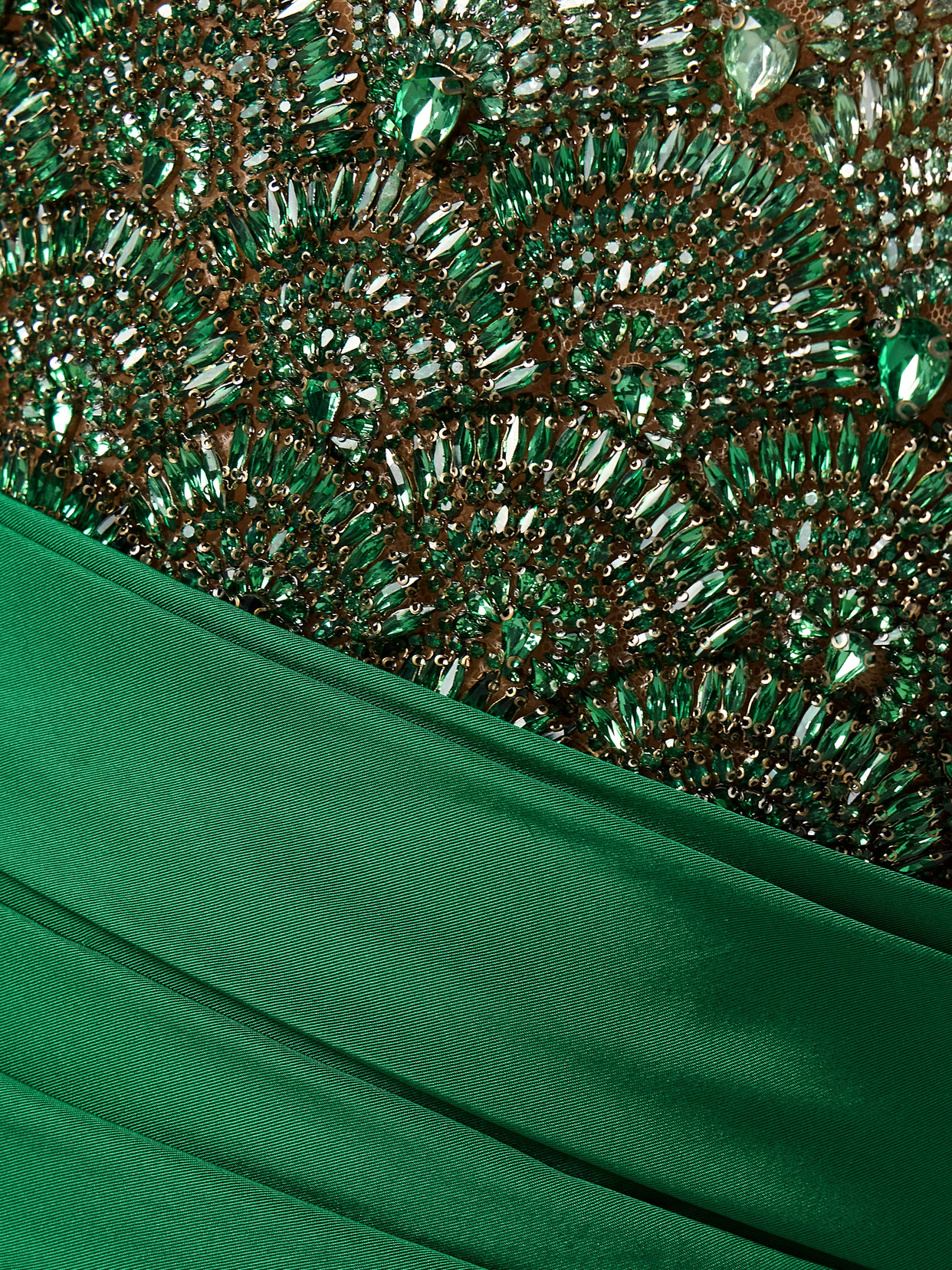 Oscar De La Renta Strapless Silk-faille And Embellished Tulle Gown In Green