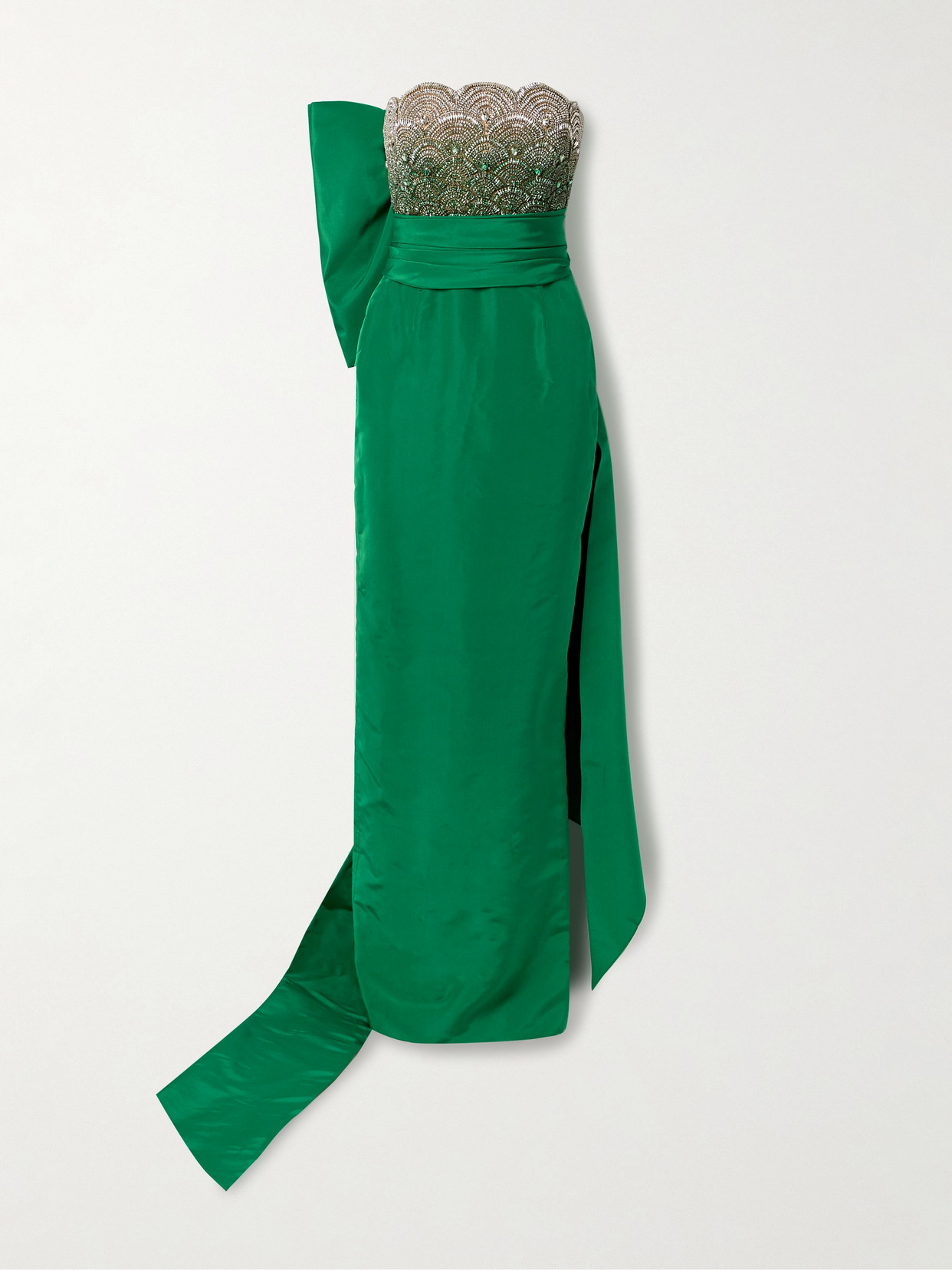Oscar De La Renta Strapless Silk-faille And Embellished Tulle Gown In Green